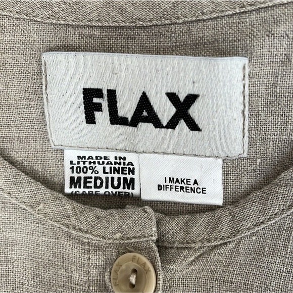 FLAX Linen Lagenlook Linen Tunic Top Size Medium Tan Cream Gray Button Up Blouse - Picture 7 of 7